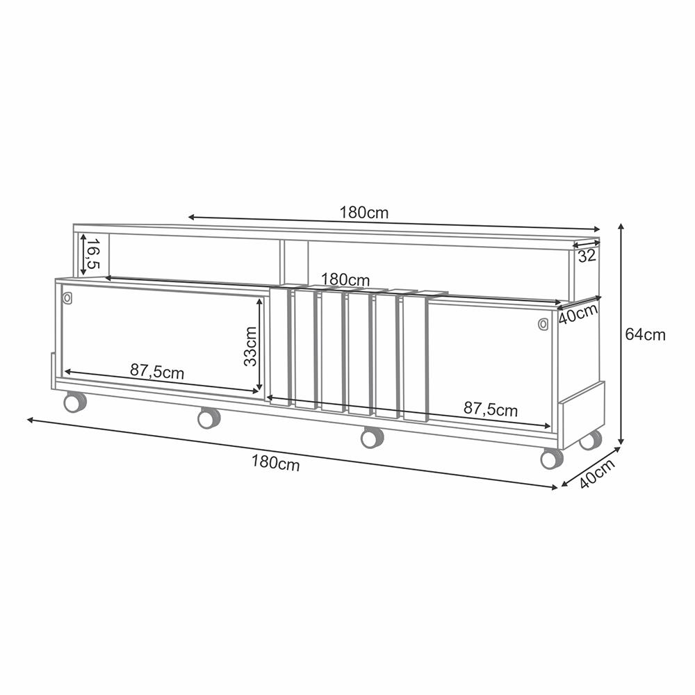 Rack Bancada Graci Para TV até 70" Polegadas com Rodizios Castanho/Off White
