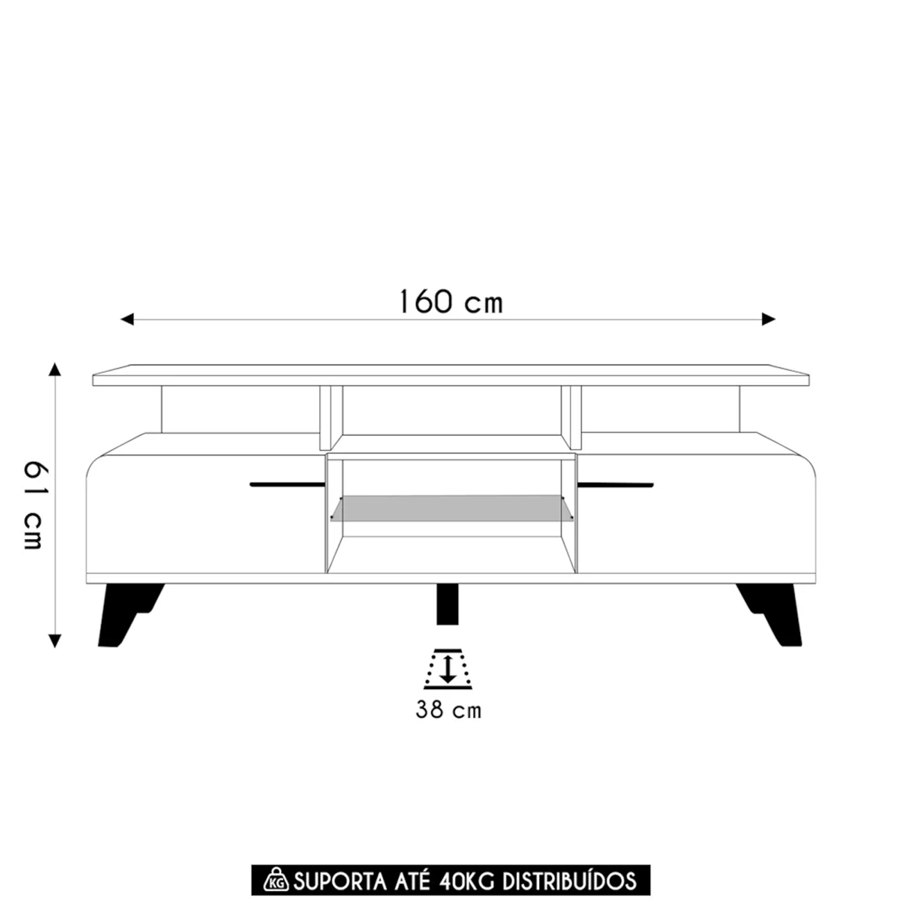Rack Bancada de TV 60 Pol 160cm Essenza Castanho/Off White - HB Móveis