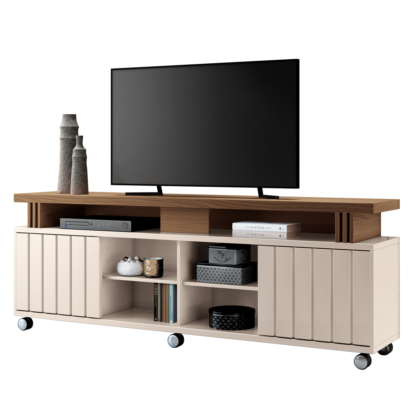 Rack Bancada de TV 70 Pol 180cm Briz Castanho/Off White - HB Móveis