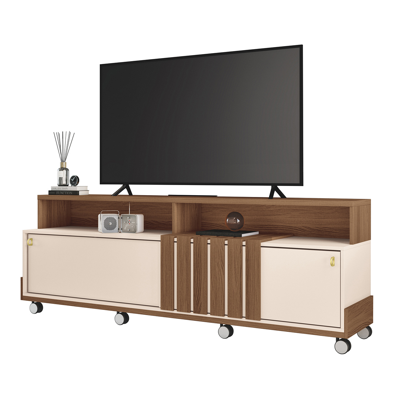 Rack Bancada de TV 70 Pol 180cm Graci Castanho/Off White - HB Móveis