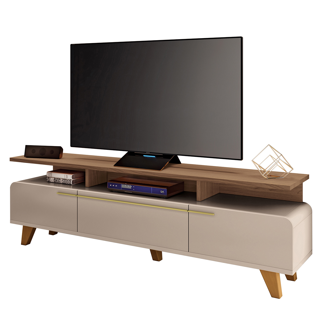 Rack Bancada de TV 70 Pol 200cm Essenza Castanho/Off - HB Móveis