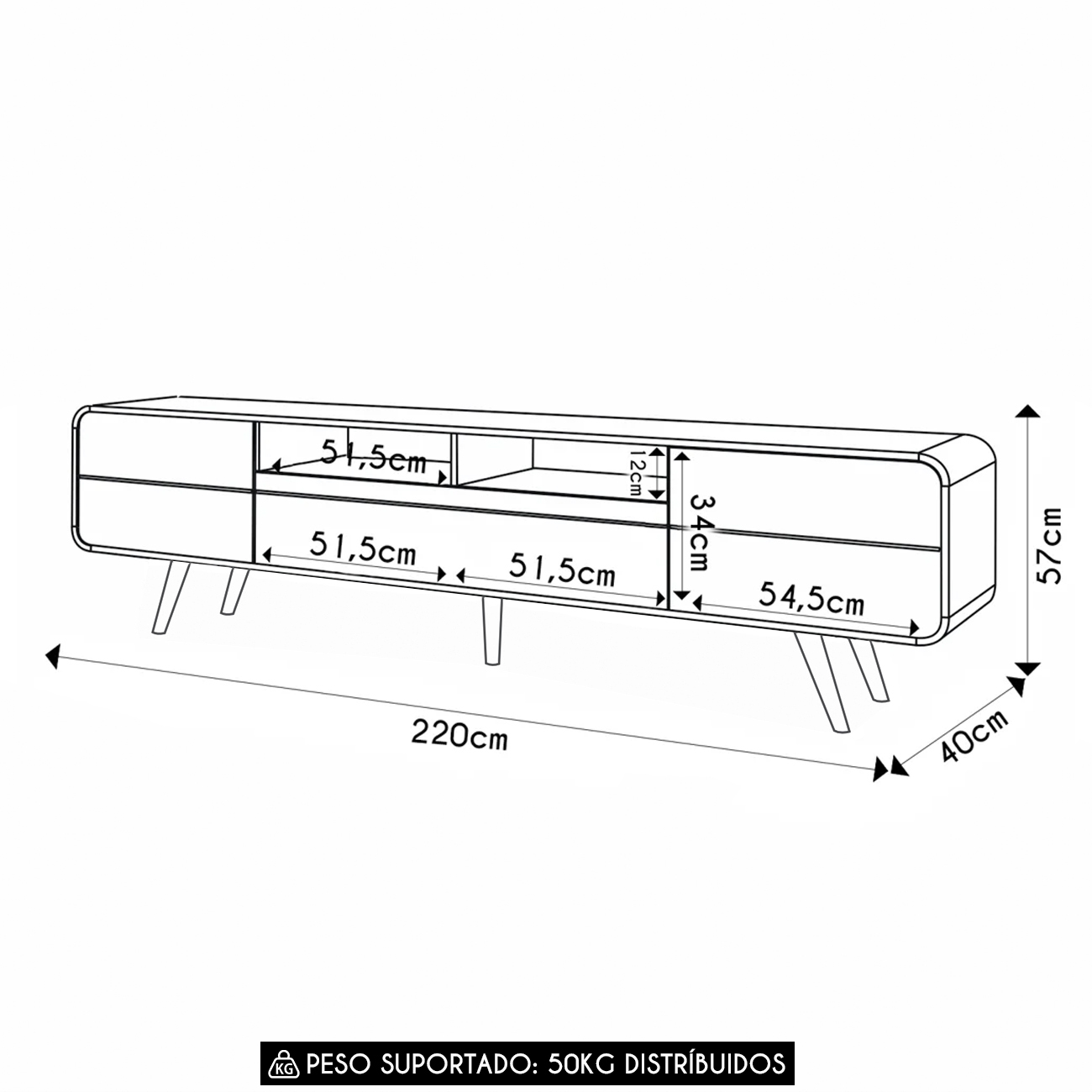 Rack Bancada de TV 85 Pol 220cm Época Castanho/Off - HB Móveis