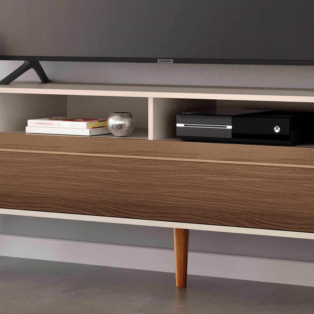 Rack Bancada de TV 85 Pol 220cm Época Castanho/Off - HB Móveis