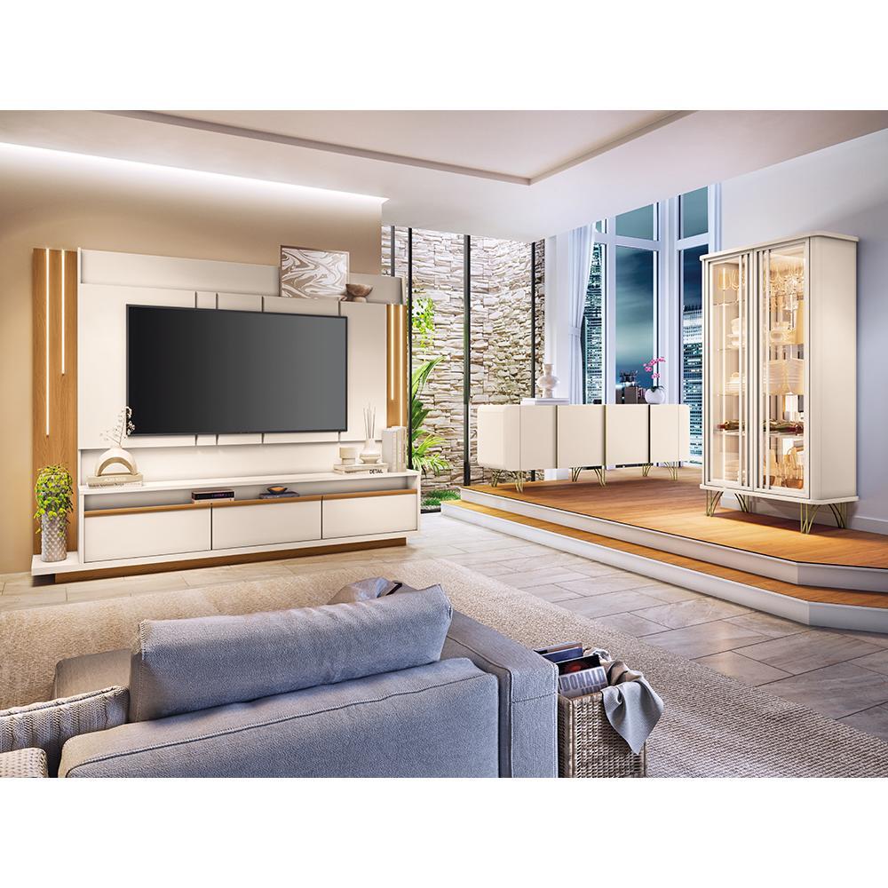 Sala de Estar Estante Home Montane, Cristaleira Évora e Buffet Saluti Off White - HB Móveis