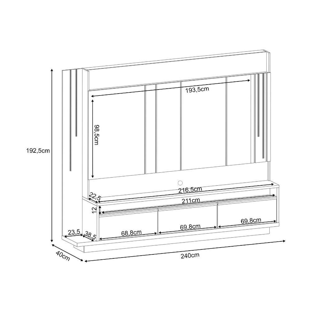 Sala de Estar Estante Home Montane, Cristaleira Évora e Buffet Saluti Off White - HB Móveis