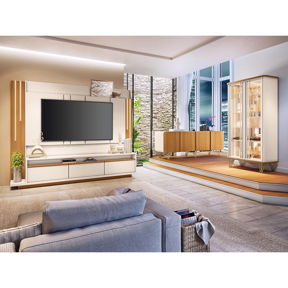 Sala de Estar Estante Home Montane, Cristaleira Évora e Buffet Saluti Off White/Cinamomo - HB Móveis