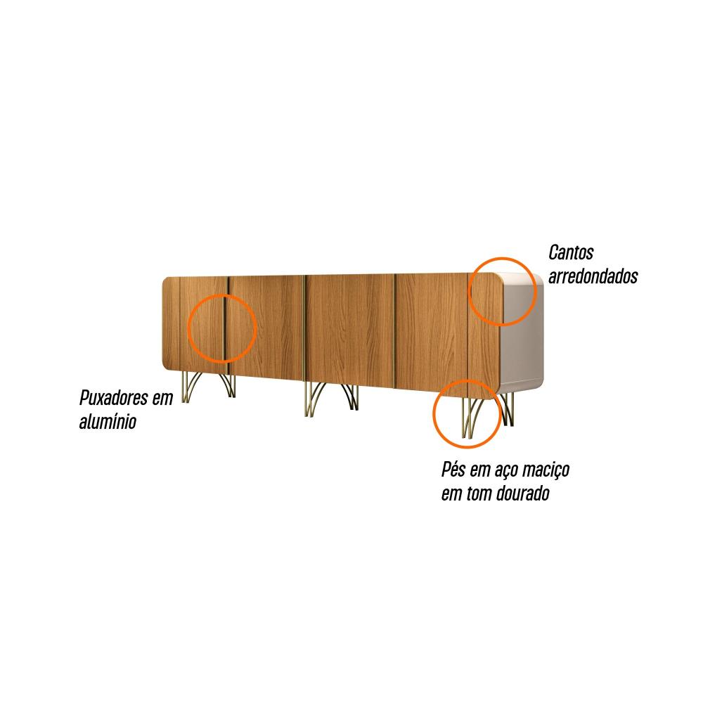Sala de Estar Estante Home Montane, Cristaleira Évora e Buffet Saluti Off White/Cinamomo - HB Móveis