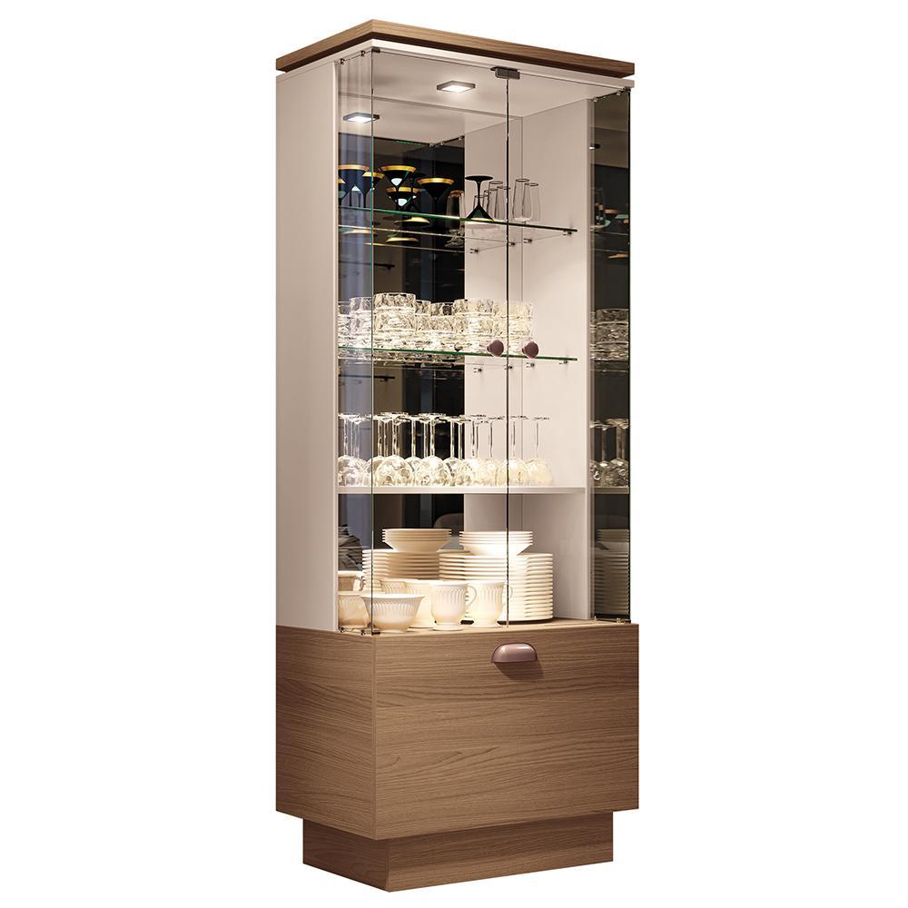 Sala de Jantar com Cristaleira Aura e Buffet Aparador Sollare Castanho/Off White - HB Móveis