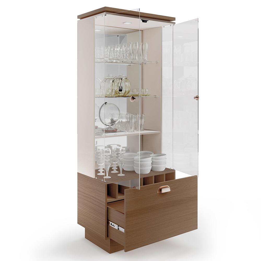 Sala de Jantar com Cristaleira Aura e Buffet Aparador Sollare Castanho/Off White - HB Móveis