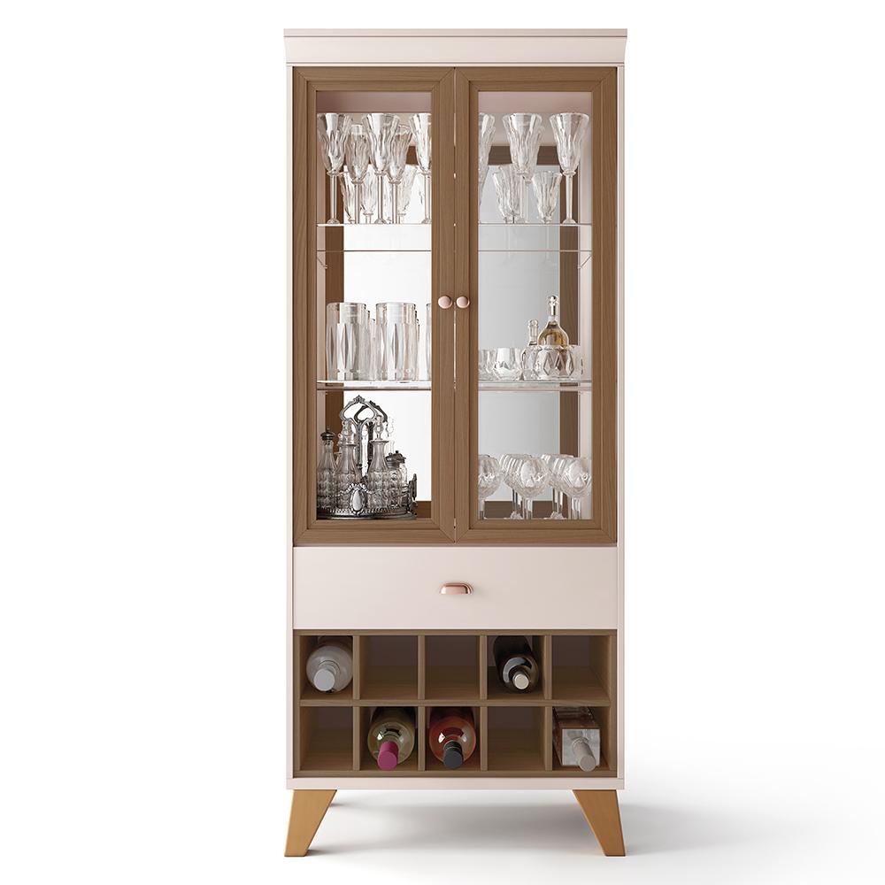 Sala de Jantar com Cristaleira Ópera e Buffet Aparador Sollare Off White/Castanho - HB Móveis