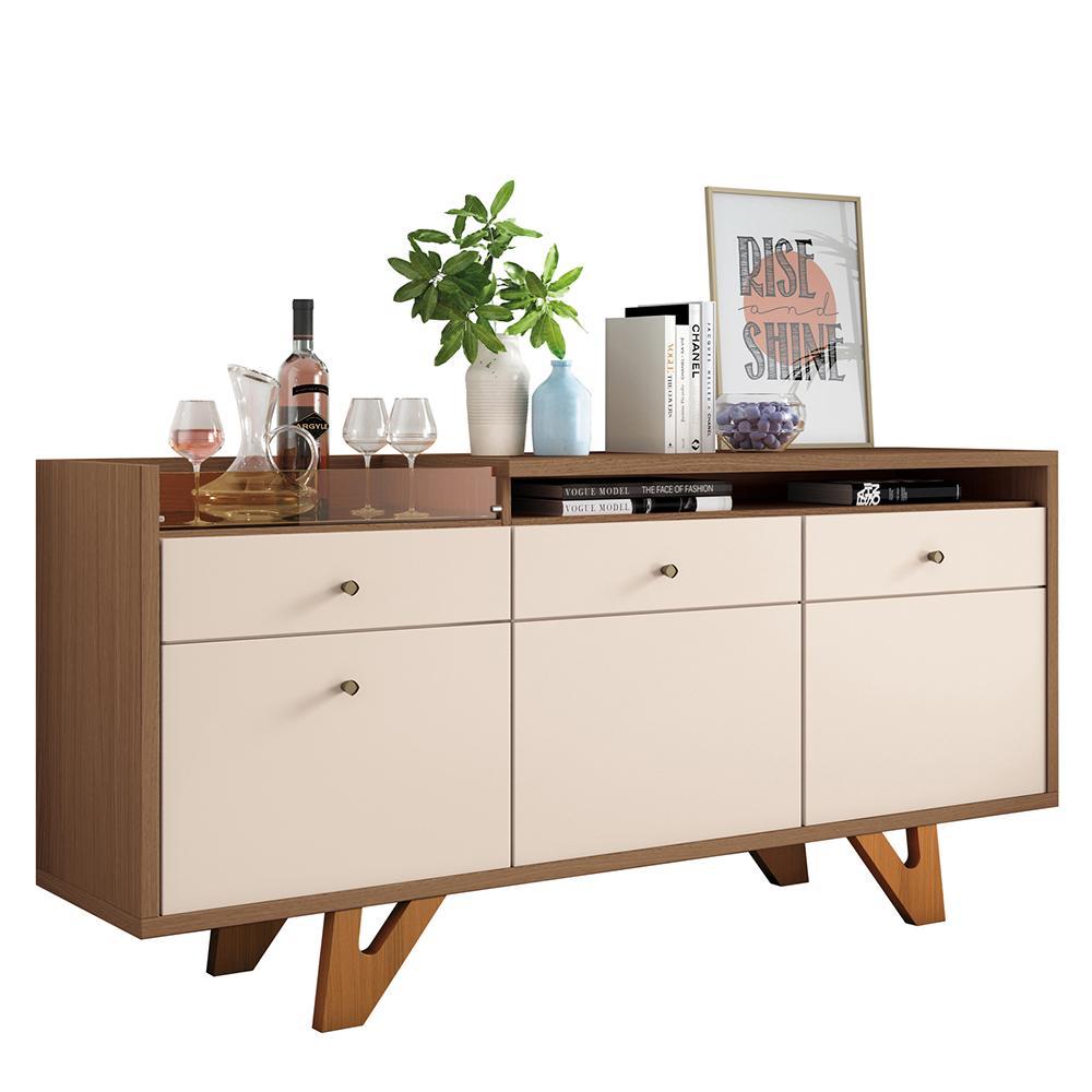 Sala de Jantar com Cristaleira Ópera e Buffet Aparador Sollare Off White/Castanho - HB Móveis