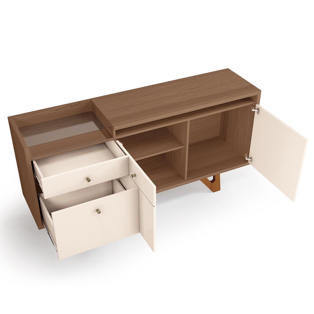Sala de Jantar com Cristaleira Ópera e Buffet Aparador Sollare Off White/Castanho - HB Móveis
