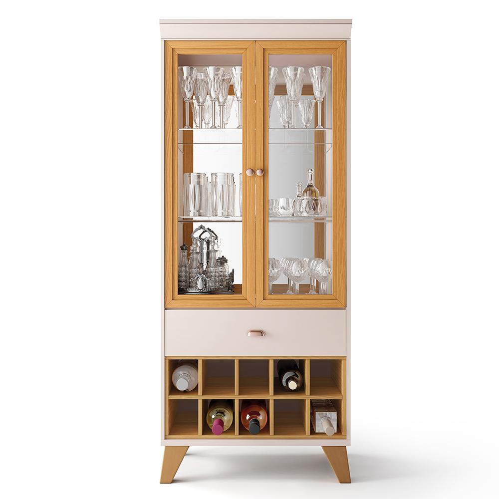 Sala de Jantar com Cristaleira Ópera e Buffet Aparador Sollare Off White/Cinamomo - HB Móveis