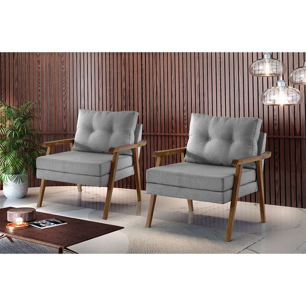 Conjunto com 2 Poltronas Antonella Linho Cinza