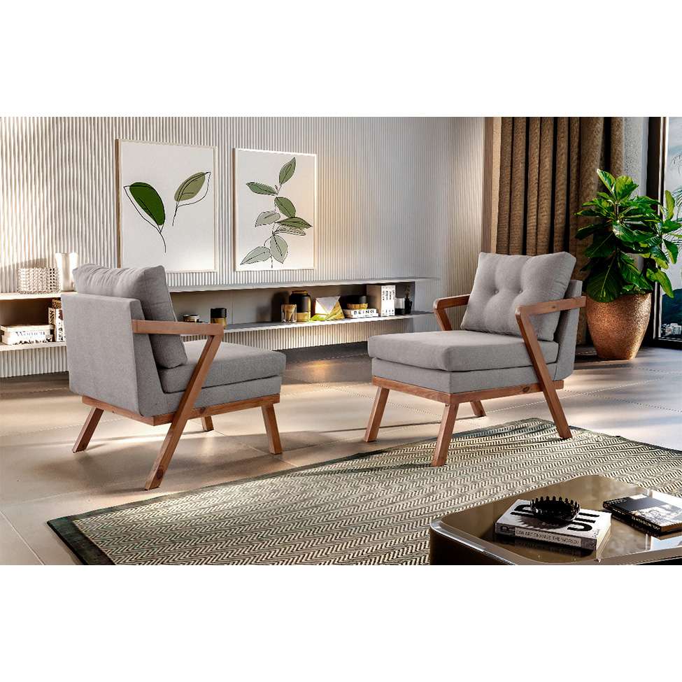 Conjunto com 2 Poltronas Sophia Linho Cinza