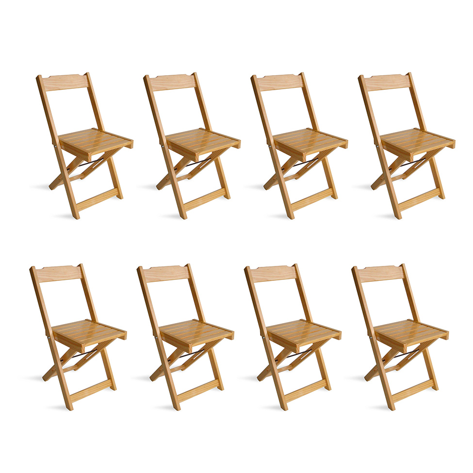 Conjunto com 8 Cadeiras Dobráveis Caru Natural