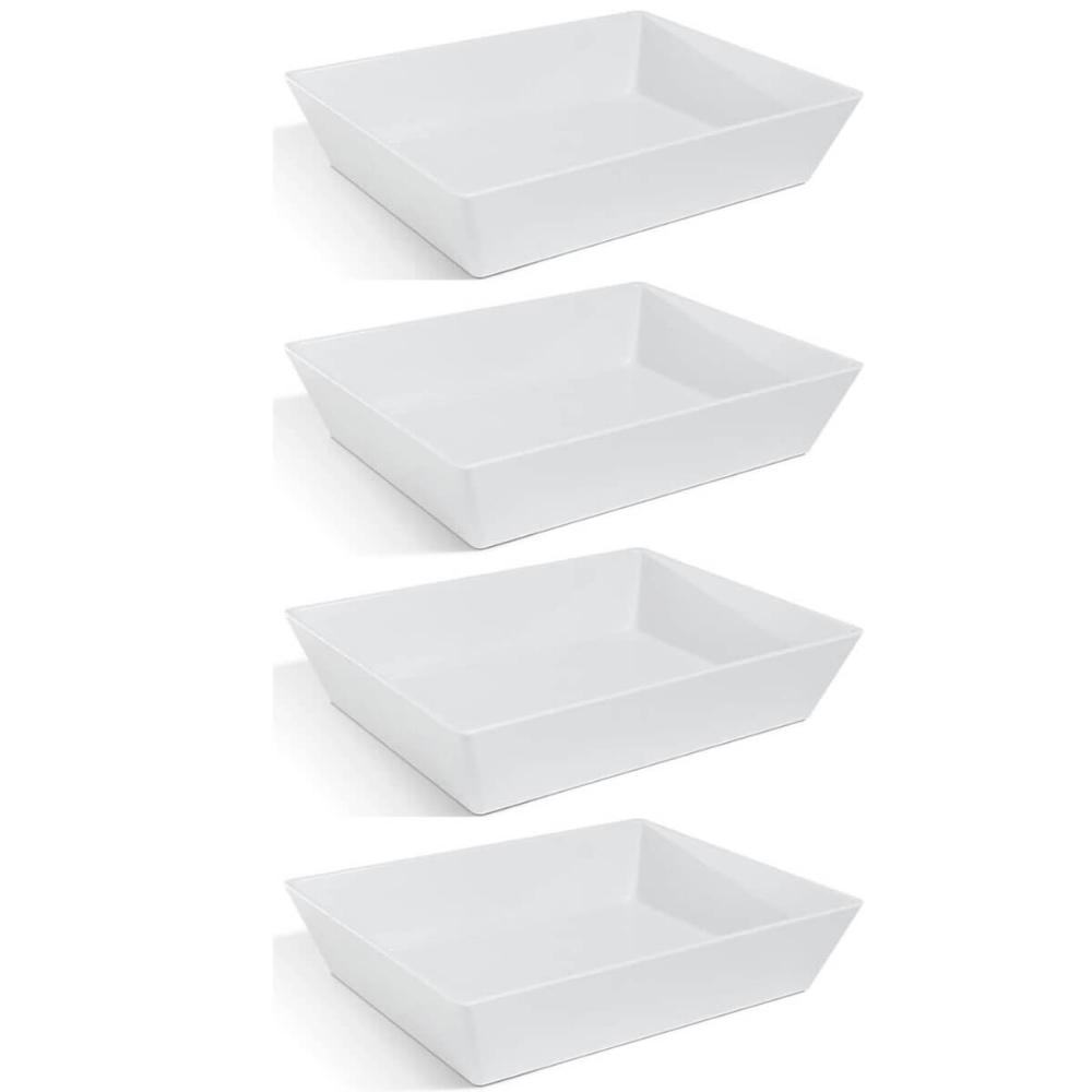 4 Travessas Retangular 3,5L Profissional Servir Buffet Melamina Branca Saladas Massas Haus Concept