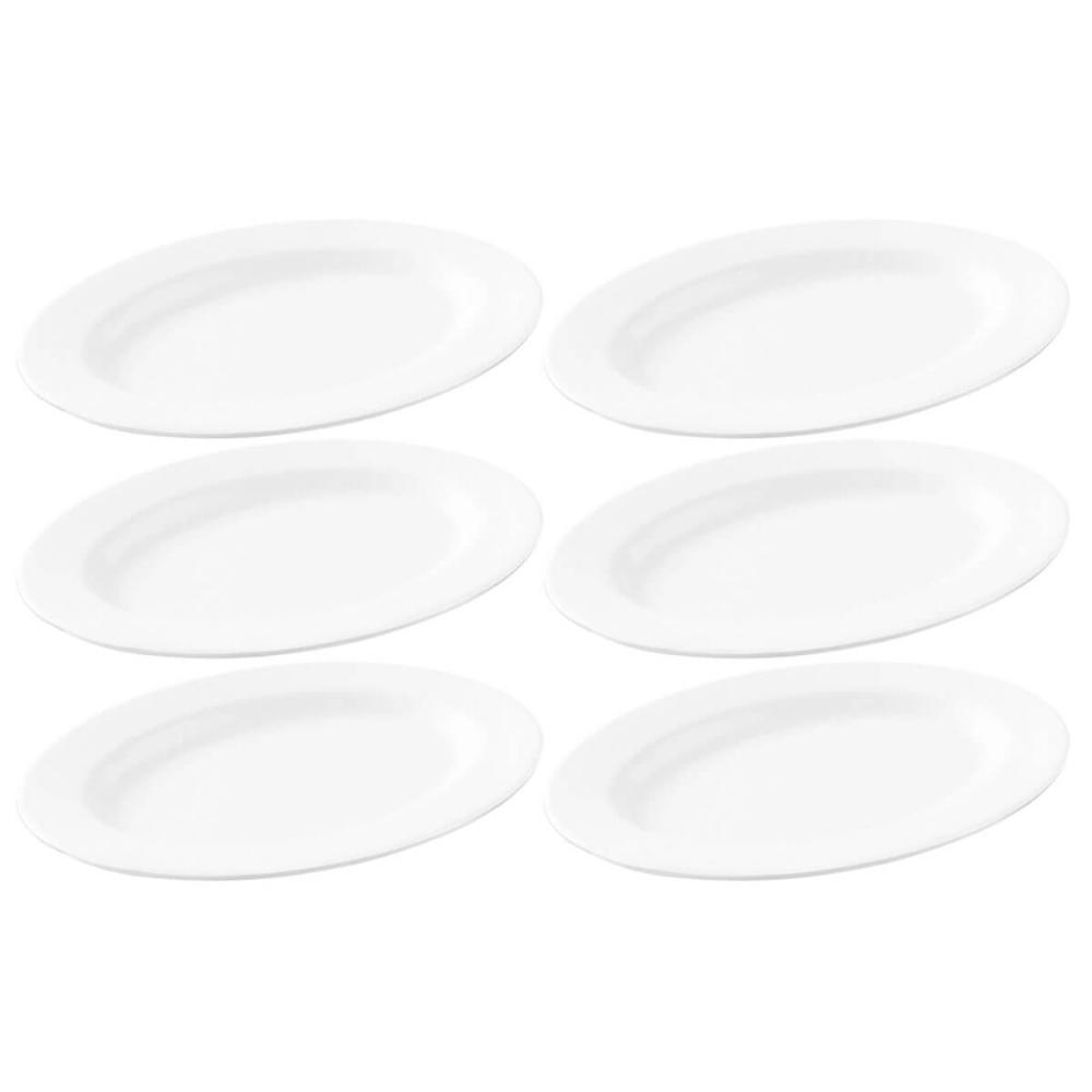 6 Travessas Oval Melamina 30x22cm Rasa Buffet Branca Restaurante Salada Petiscos Aperitivos Bar