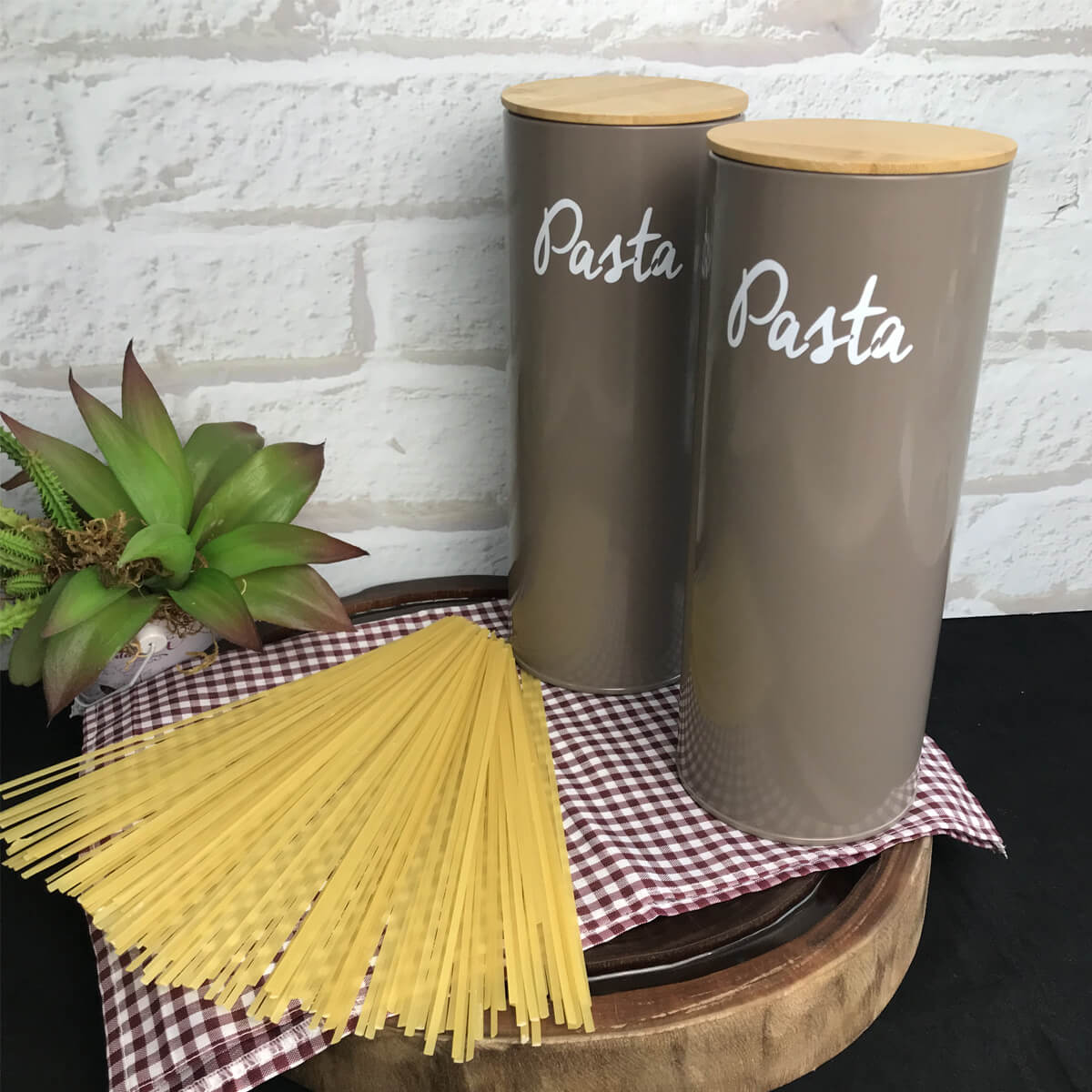 Kit 2 Latas Porta Condimentos Pasta Potes Organizadores para Massas Canister Haus Concept Warm Gray