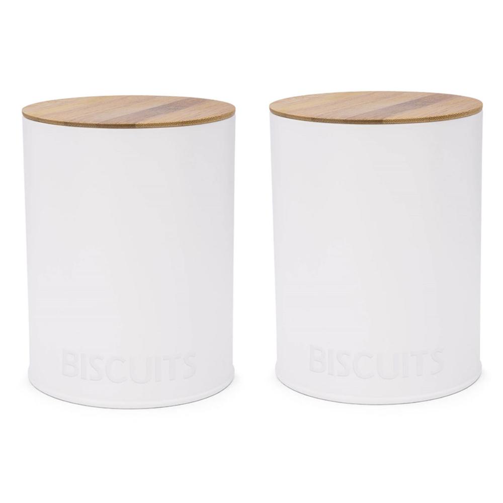 Kit 2 Portas Condimentos Lata de Biscoito com Tampa de Bambu Haus Concept Branco