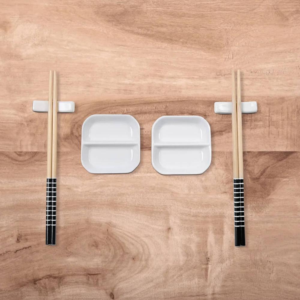 Kit Sushi 2 Pessoas 6 Pçs Hashi Japonês Madeira Molheiras Cerâmica e Apoios de Hashi Nankin Haus