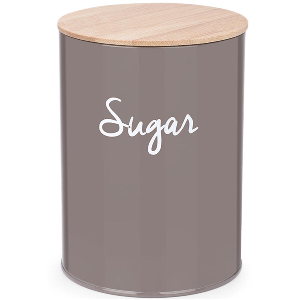 Lata Porta Condimentos Sugar Pote Para Açúcar Aço e Bambu Haus Concept Warm Gray