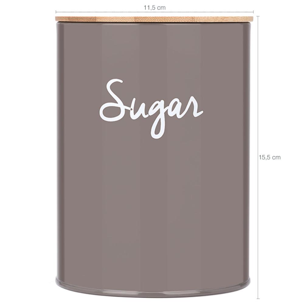 Lata Porta Condimentos Sugar Pote Para Açúcar Aço e Bambu Haus Concept Warm Gray