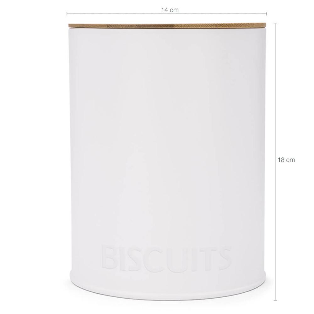 Pote Biscuits Porta Condimentos Lata de Biscoito com Tampa de Bambu Haus Concept Canister Branco