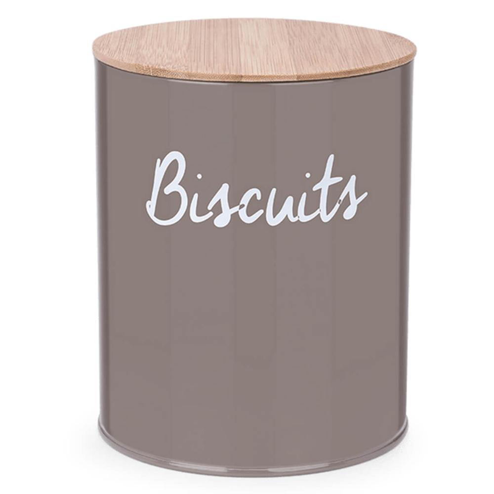 Pote Biscuits Porta Condimentos Lata de Biscoito com Tampa de Bambu Haus Concept Canister Warm Gray