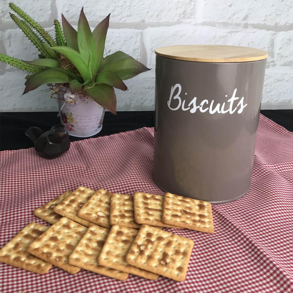 Pote Biscuits Porta Condimentos Lata de Biscoito com Tampa de Bambu Haus Concept Canister Warm Gray