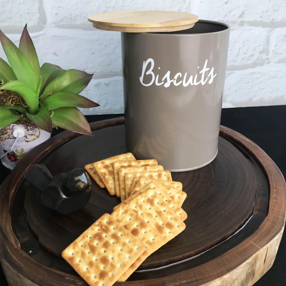 Pote Biscuits Porta Condimentos Lata de Biscoito com Tampa de Bambu Haus Concept Canister Warm Gray