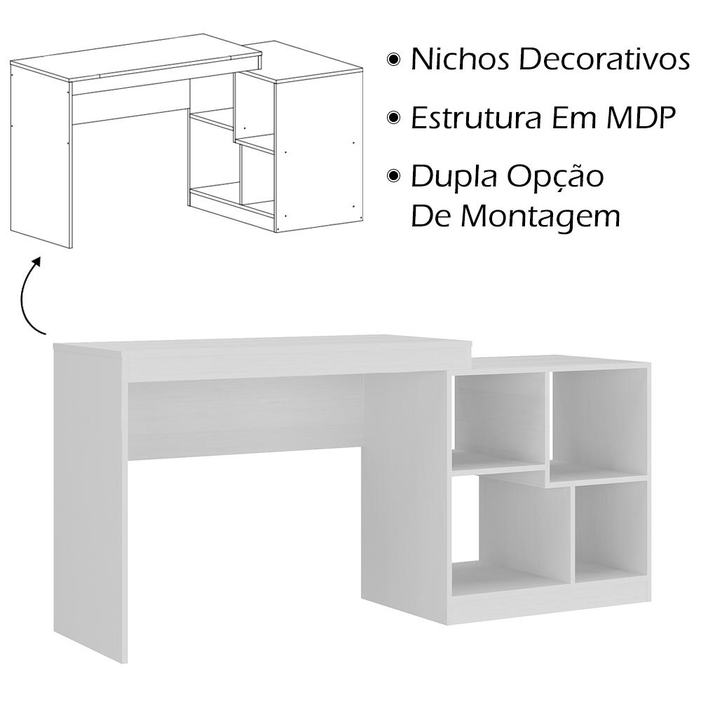 Escrivaninha Para Escritorio 4 Nichos HO2904 Branco HEC