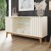 Aparador Buffet 4 Portas Ripado com Vidro Eiffel Off White / Nature