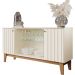 Aparador Buffet 4 Portas Ripado com Vidro Eiffel Off White / Nature