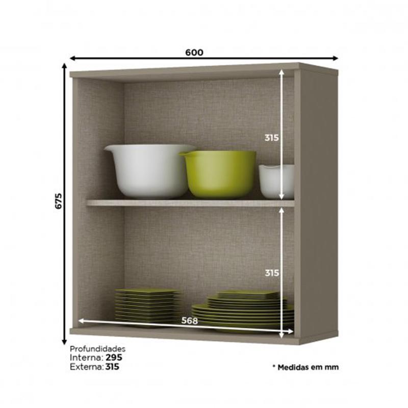 Armário Aéreo 1 Porta 60cm Connect Duna/Cristal - Móveis Henn