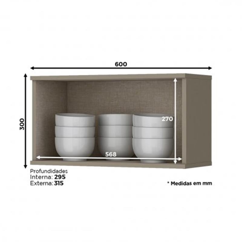 Armário Aéreo 1 Porta Basculante 60cm Connect Duna/Cristal - Móveis Henn