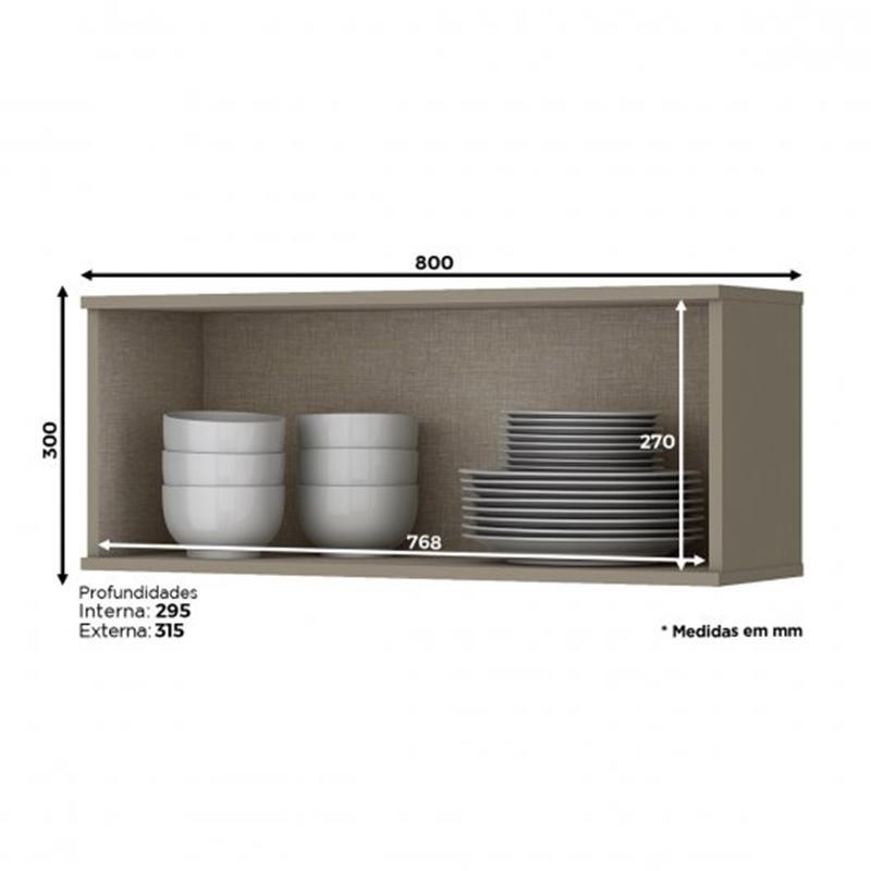 Armário Aéreo 1 Porta Basculante 80cm Connect Duna/Cristal - Móveis Henn