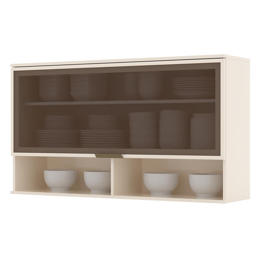 Armário Aéreo 1 Porta Basculante Vidro 120cm Connect Off White - Móveis Henn