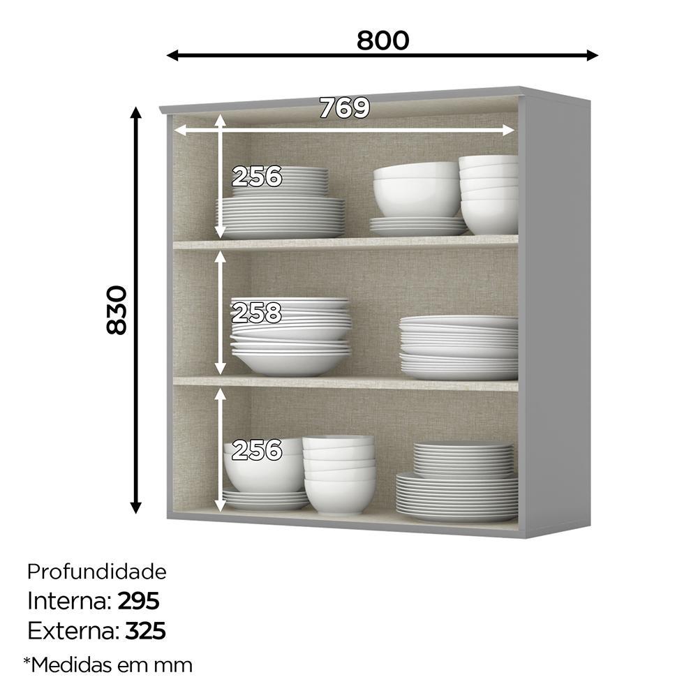Armário Aéreo 2 Portas 80cm Americana Cinza - Móveis Henn