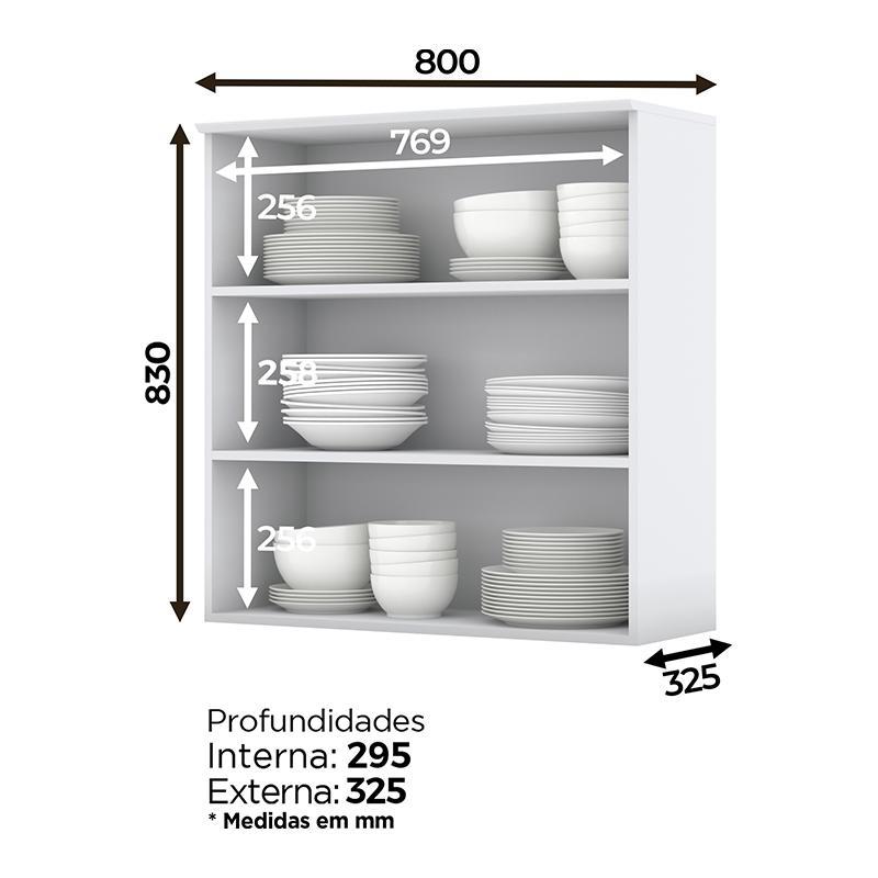 Armário Aéreo 2 Portas Vidro 80cm Americana Branco - Móveis Henn