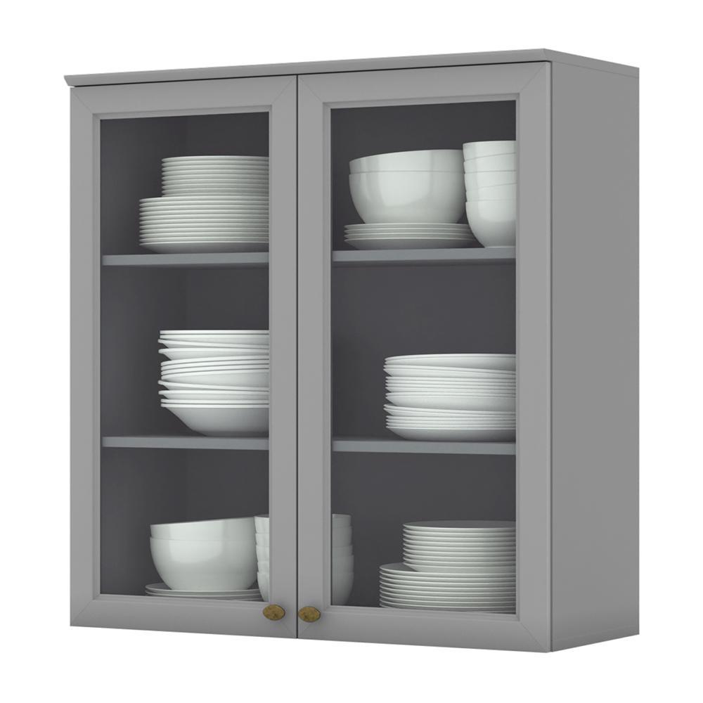 Armário Aéreo 2 Portas Vidro 80cm Americana Cinza - Móveis Henn