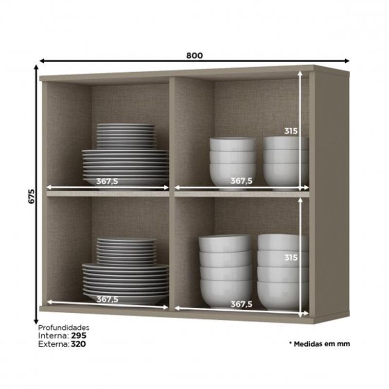 Armário Aéreo 2 Portas Vidro 80cm Connect Duna - Móveis Henn