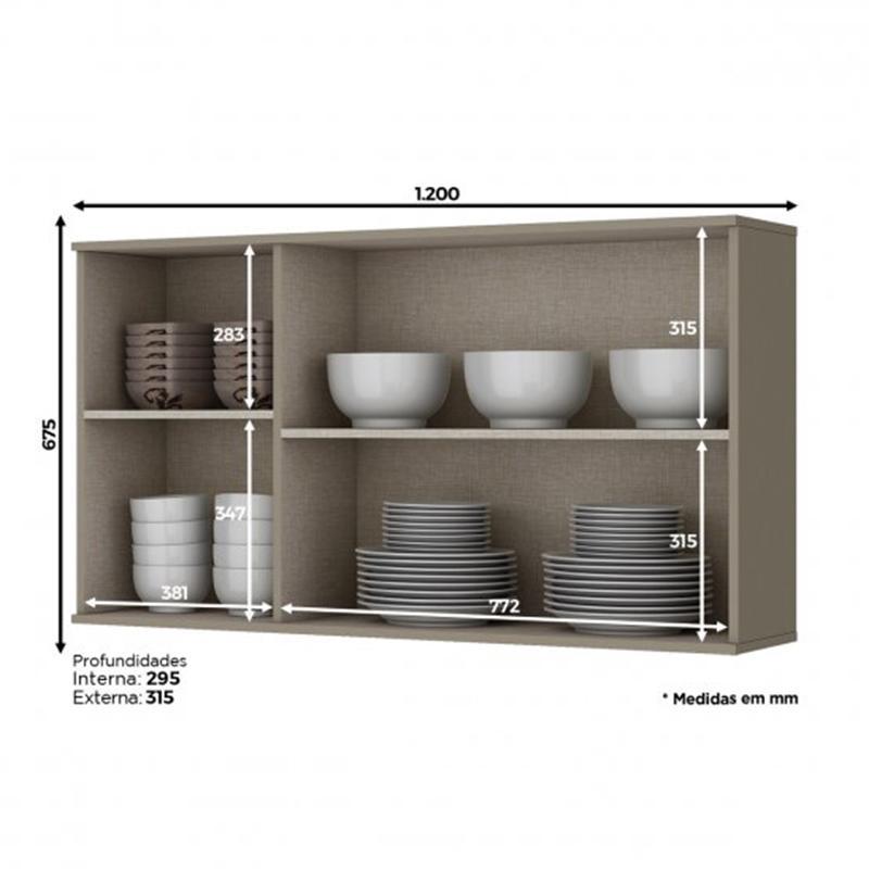Armário Aéreo 3 Portas 120cm Connect Duna/Cristal - Móveis Henn
