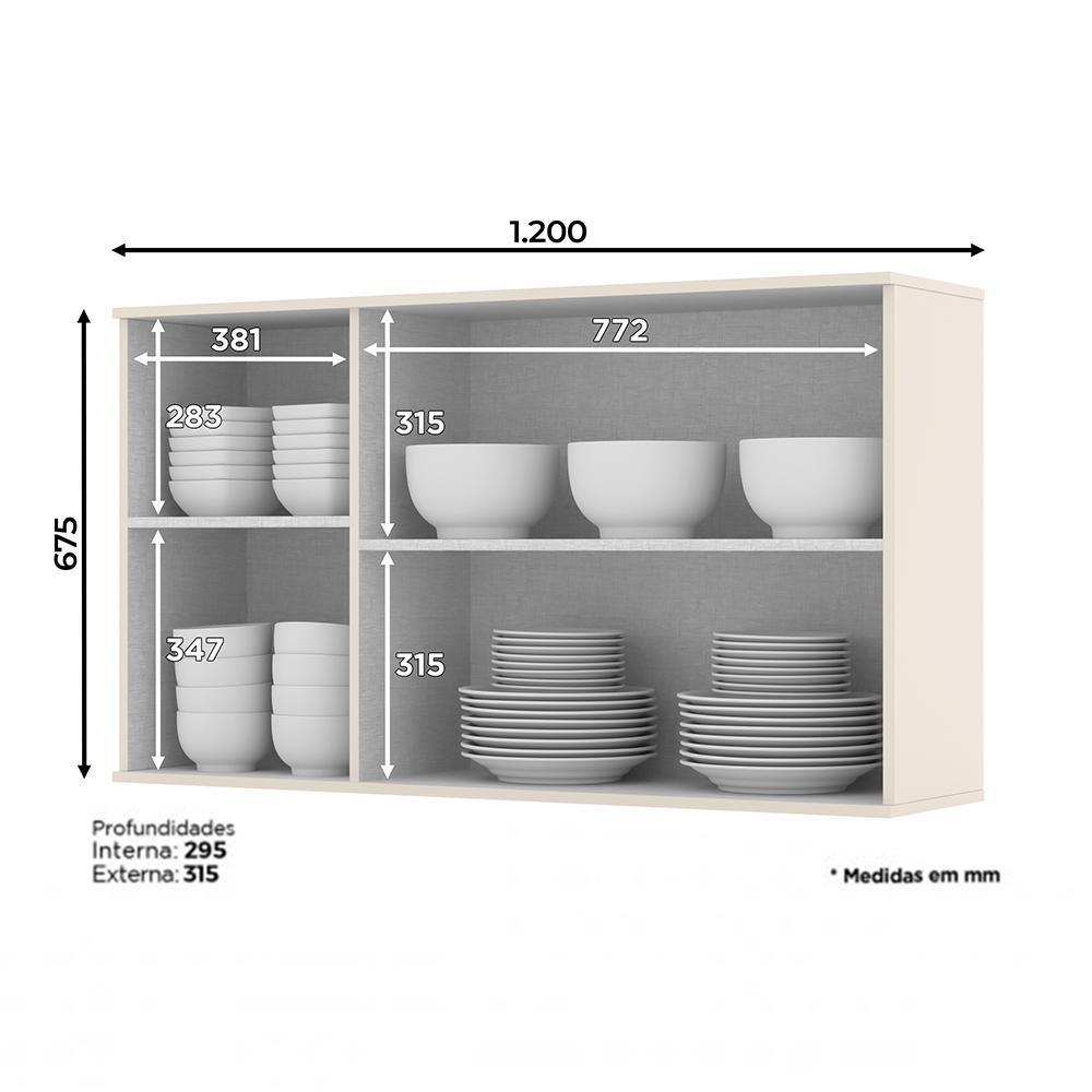 Armário Aéreo 3 Portas 120cm Connect Off White - Móveis Henn