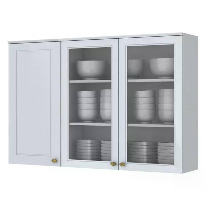 Armário Aéreo 3 Portas de Vidro 120cm Americana Branco - Móveis Henn