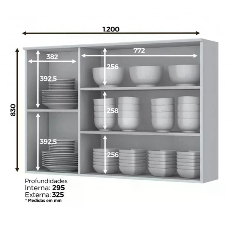Armário Aéreo 3 Portas de Vidro 120cm Americana Branco - Móveis Henn