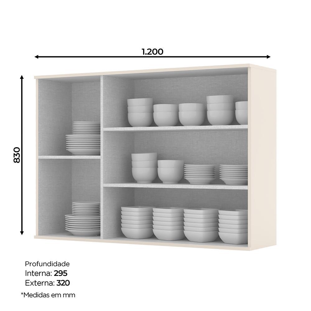 Armário Aéreo 3 Portas de Vidro 120cm Connect Off White - Móveis Henn