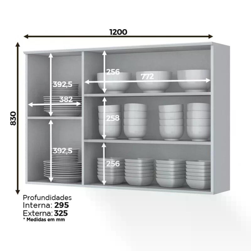 Armário Aéreo 3 portas 120cm Americana Branco - Móveis Henn