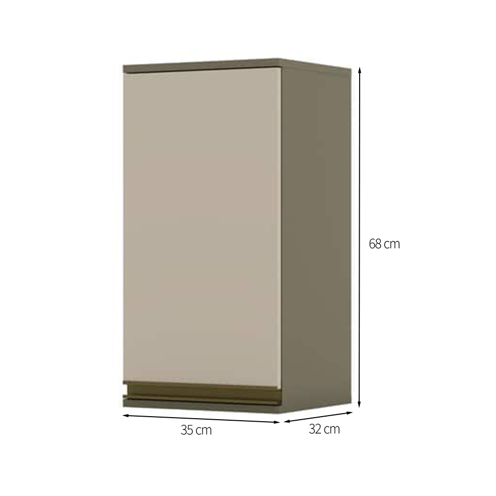 Armário Aéreo Évelin 1 Porta Duna e Cristal 35 cm