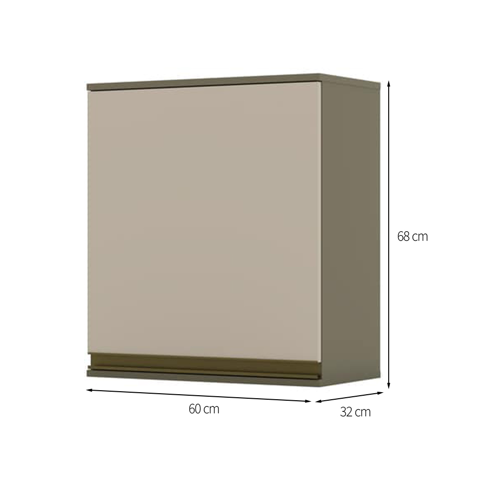 Armário Aéreo Évelin I 1 Porta Duna e Cristal 60 cm